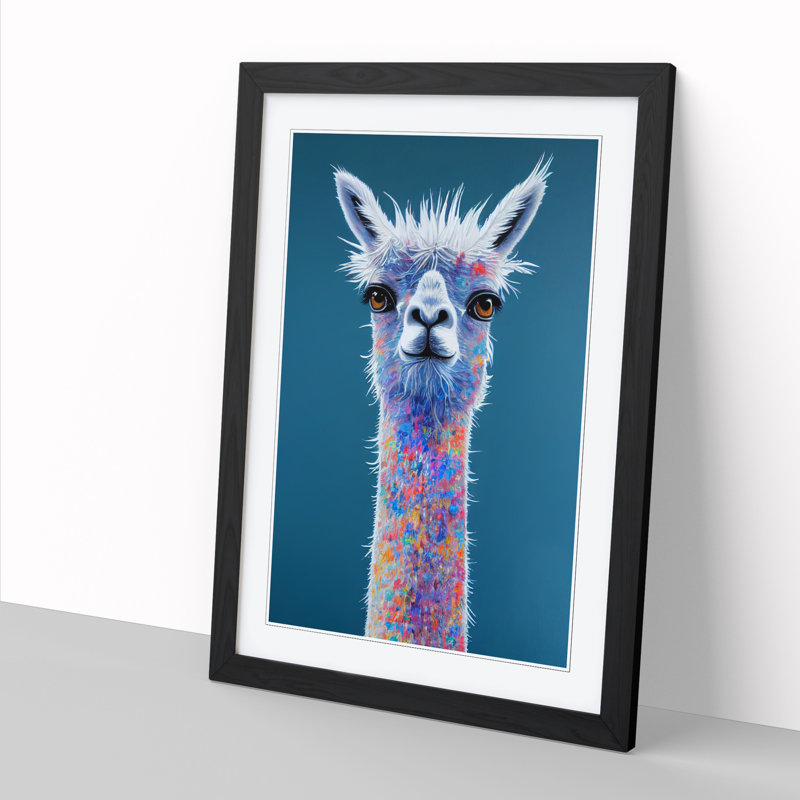 Llama - Single Picture Frame Print, Black, 64cm H x 46cm W x 2cm D