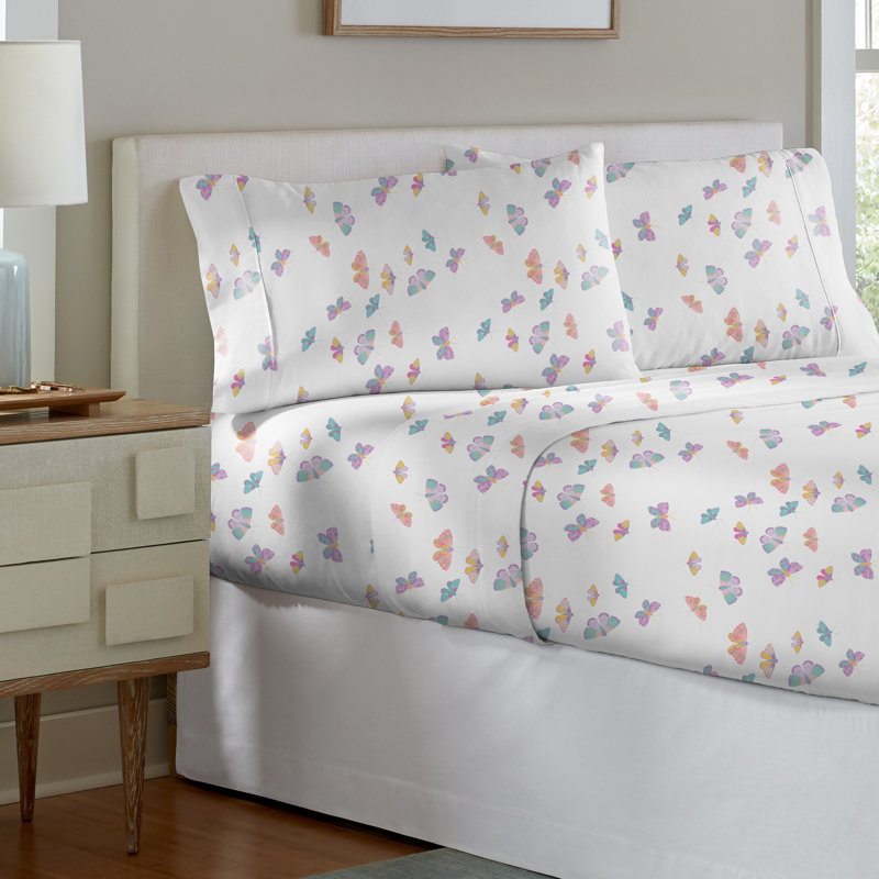 Pointehaven Butterfly Fairy Printed Cotton Percale 4 pc Sheet Set, Full, Full/Double Sheet Set, Butterfly Fairy