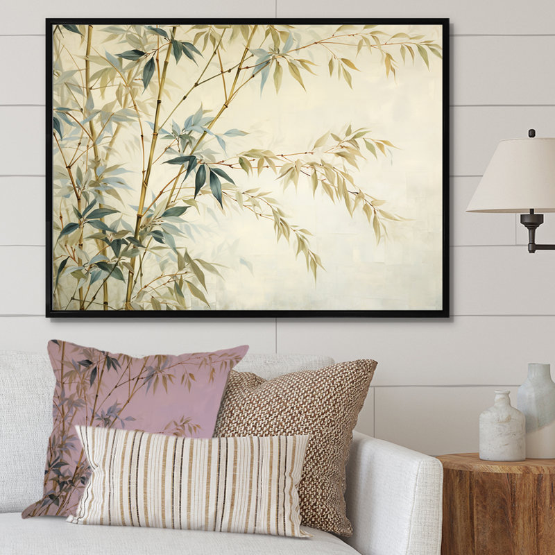 Minimalisme bambou sur toile, H 34 po x l 44 po x P 1,5 po, Cadre flottant noir