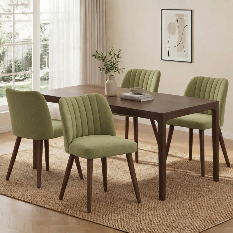 Modern Upholstered Dining Side Chair with Wooden Legs , 4, Green