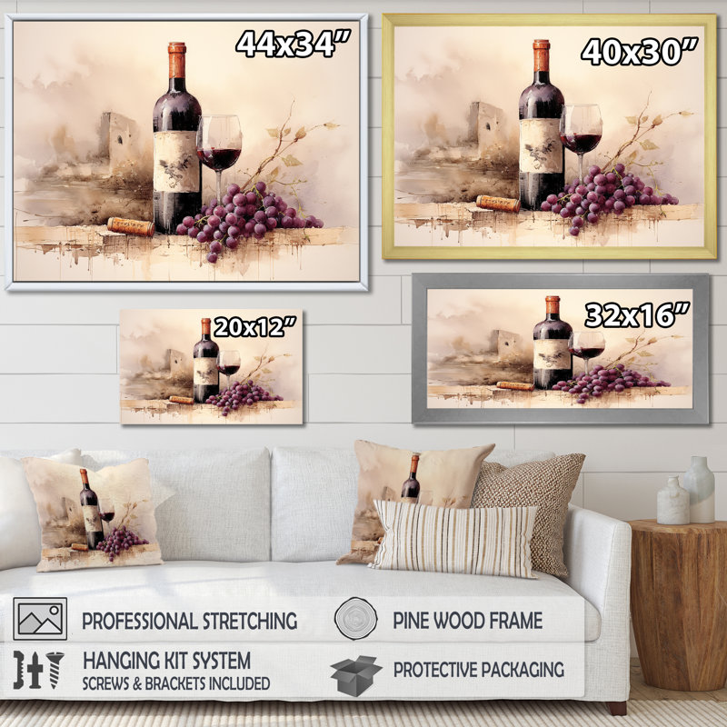 Cabernet Curve - vin, reproduction d'art sur toile, Cadre simple noir, H 30 po x l 40 po x P 1,5 po
