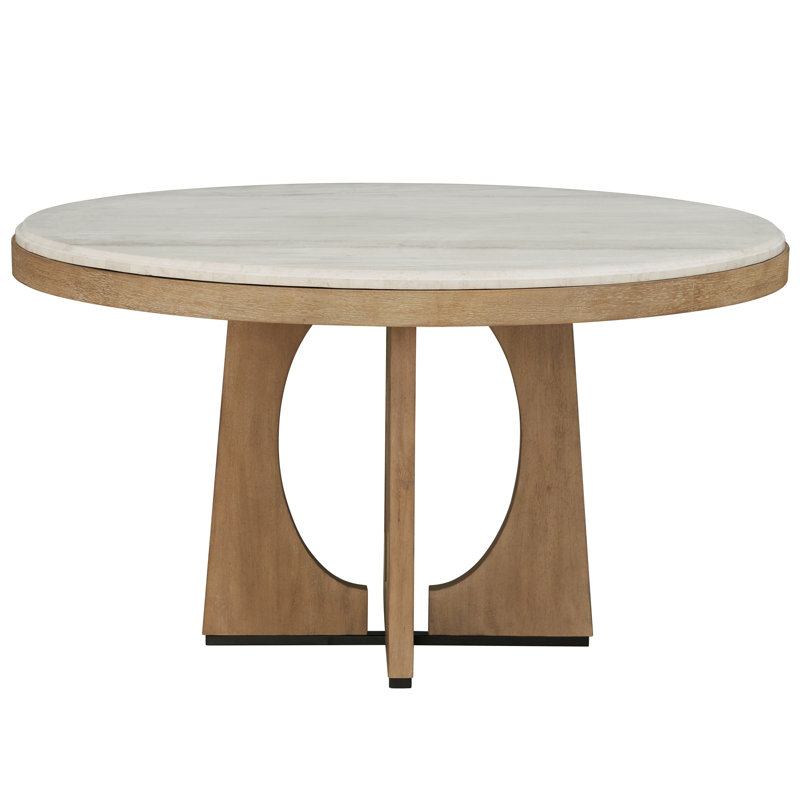 Arelle Round Stone Top Wood Base Dining Table 54"