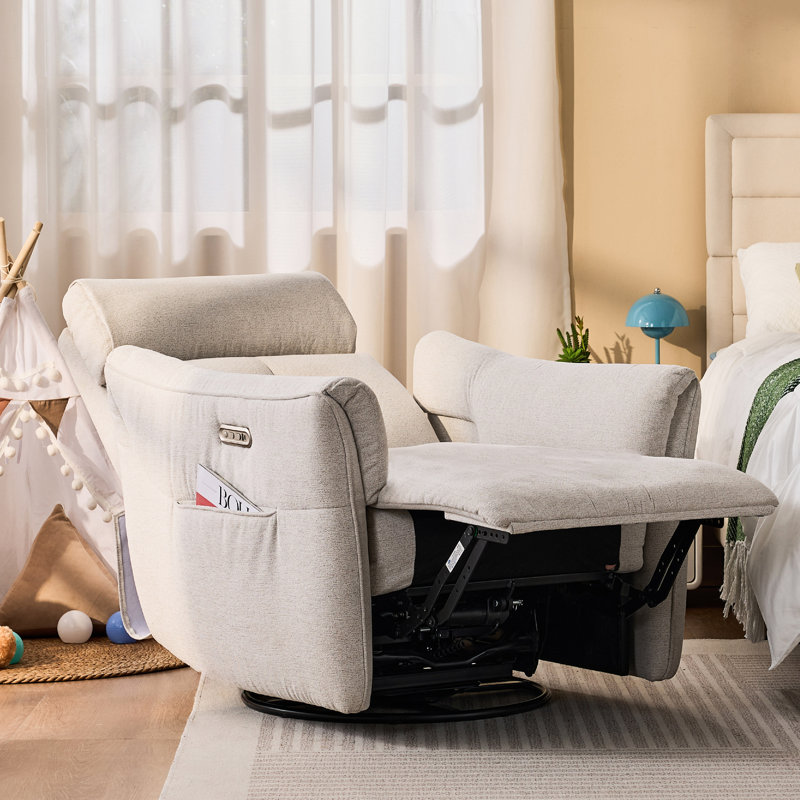 Dual Motor Swivel Glider Nursery Power Recliner With Adjustable Headrest, Rocking Recliner With Side Pockets And USB Charge