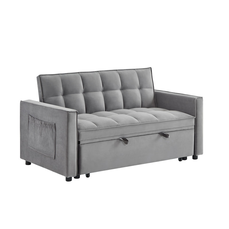 Shaiana 54.72'' Velvet Reclining Sleeper Sofa, Gray