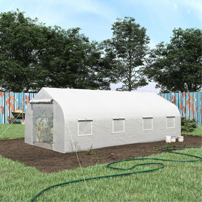 Walk-in Greenhouse 20 'x 10' 7 ', acier galvanisé, porte en filet à fermeture à glissière et 8 fenêtres, blanc grand 20' x 10 'x 7', acier, protégé, idéal pour les amateurs de plantes,