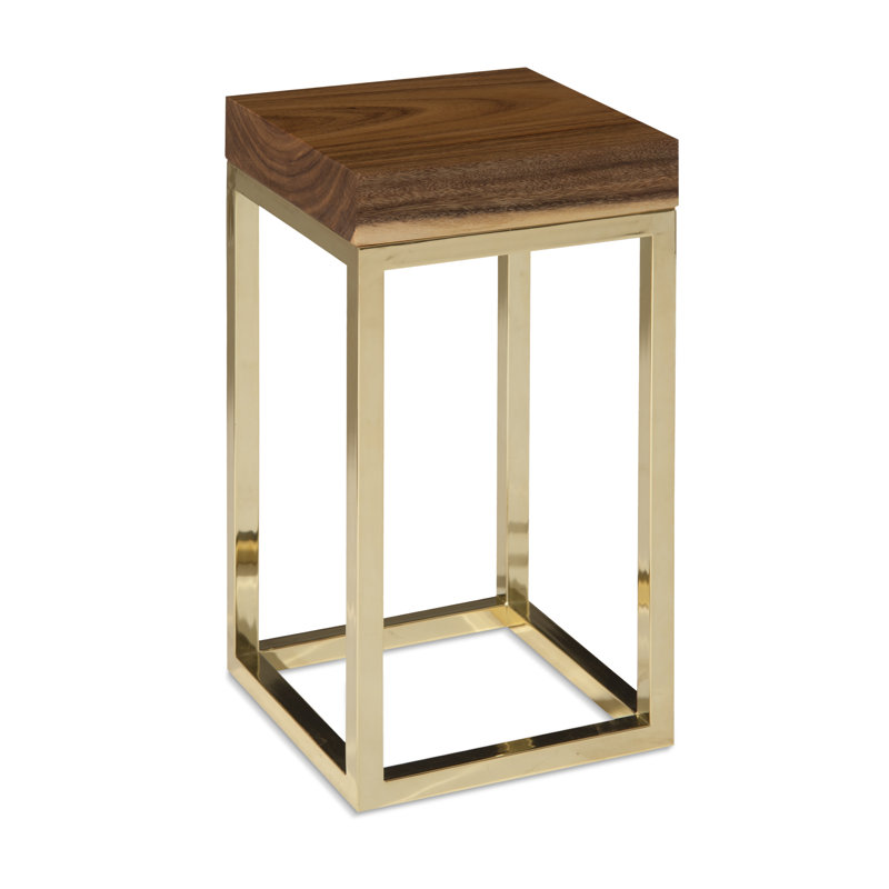 Hayden Solid Wood Frame End Table, Gold, Brown