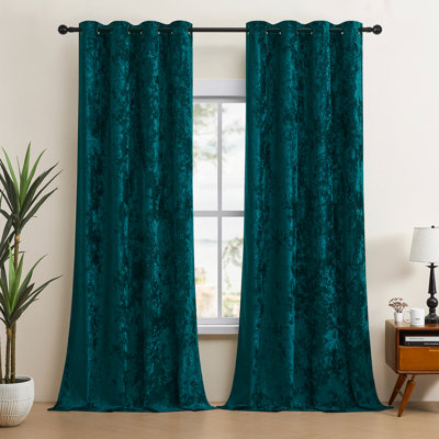 Deavion Velvet Crushed Curtains with Metal Grommets Room Darkening 2 Panel Set