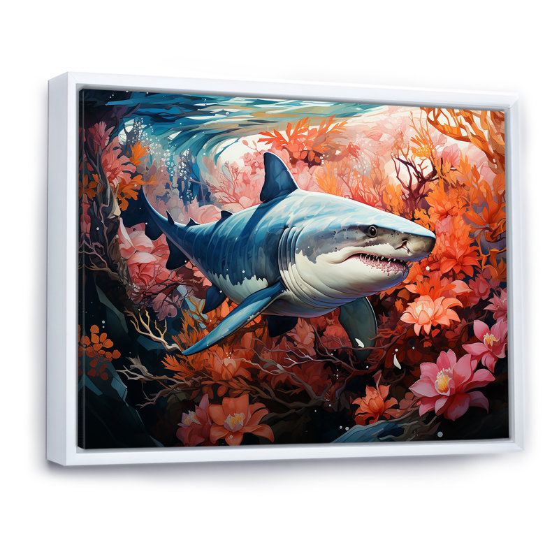 " Lemon Shark Encounter Landscape ", White Floater Framed, 34" H x 44" W x 1.5" D