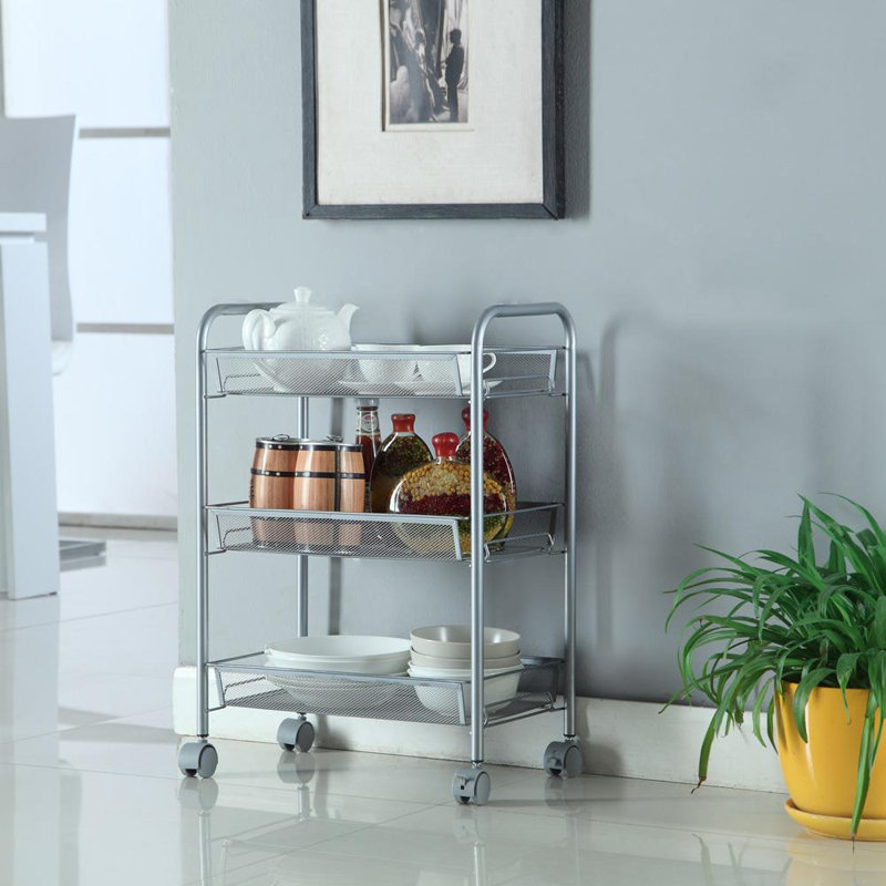 24.41'' H x 10.24'' W Utility Cart with Wheels, Silver