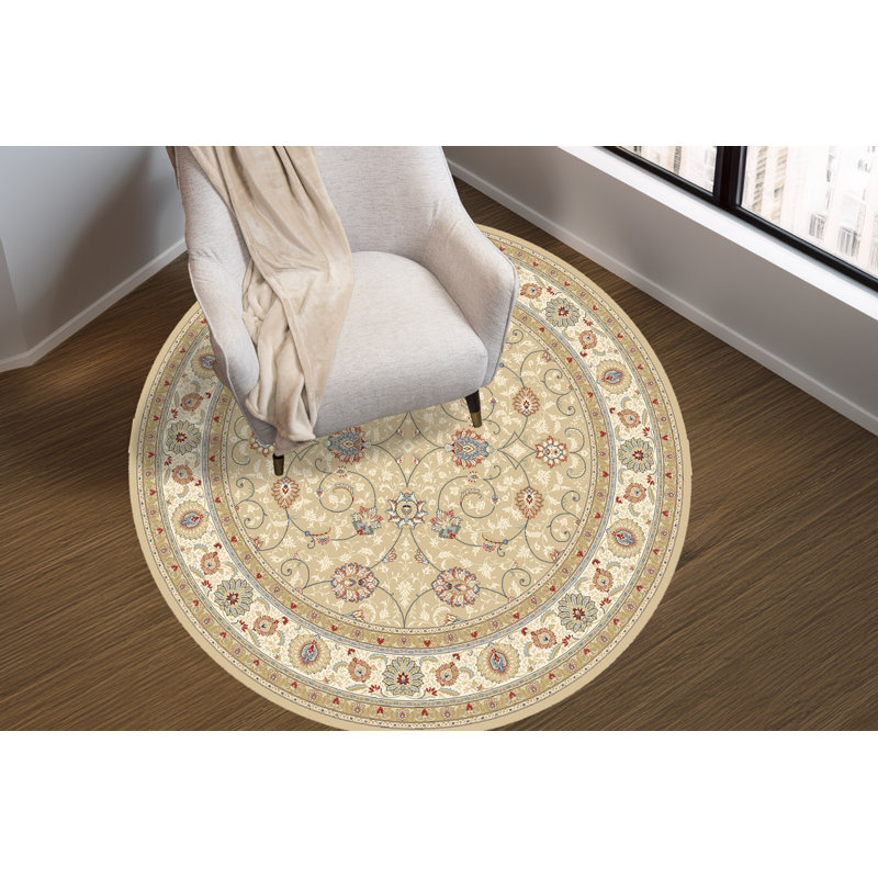 Tapis doré / ivoire Attell, Rond 5 pi 3 po