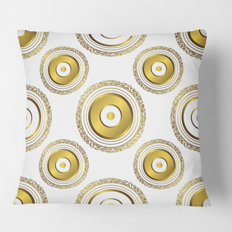 Coussin circulaire imprimé motif doré Mid-Century, 18 po x 18 po