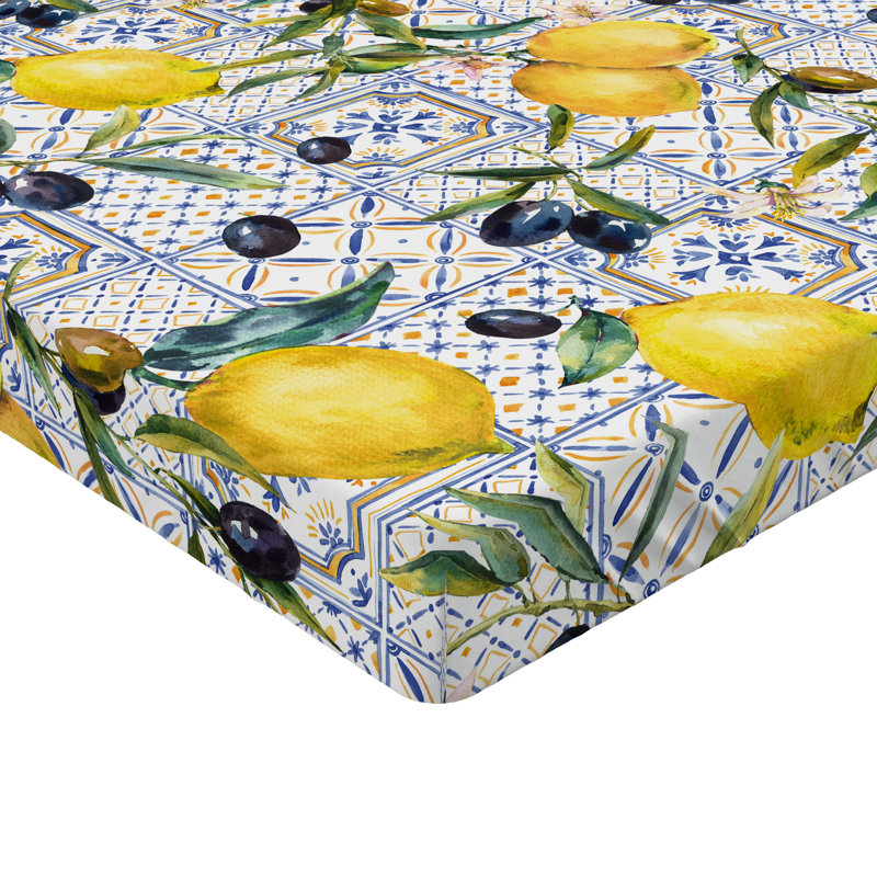 Drap-housse Ambesonne Agrume de jardin Olive exotique moutarde Indigo foncé blanc, Drap-housse très grand californien