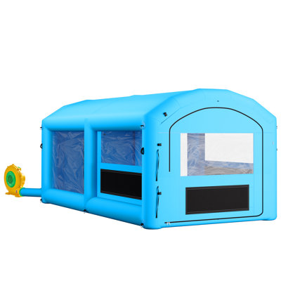 Cabine de peinture gonflable, 20 x 10 x 8 pi, tente de pulvérisation portable avec soufflantes de 480 W et 750 W, grand système de filtre, conception de toit arqué pour la peinture de motos, de VTT et de meubles de taille moyenne, bleu