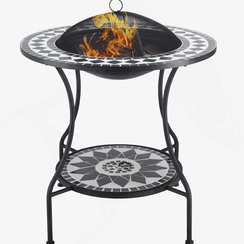 Table de salle à manger d'extérieur avec foyer, bol rond en bois pour foyer 3 en 1
