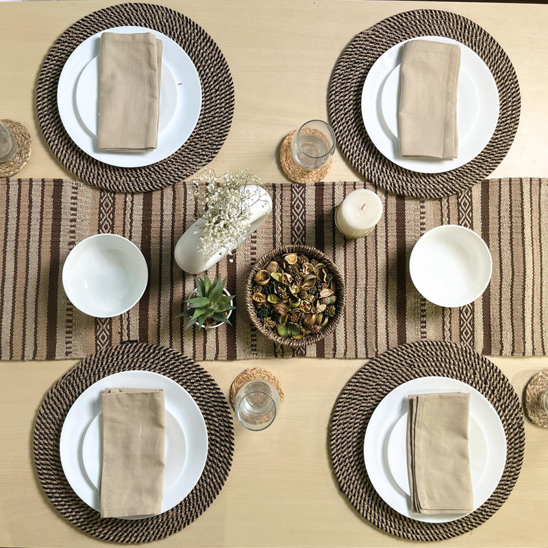 Montano Geometric Cotton Blend Table Runner, 72" Rectangle, Tonal Browns