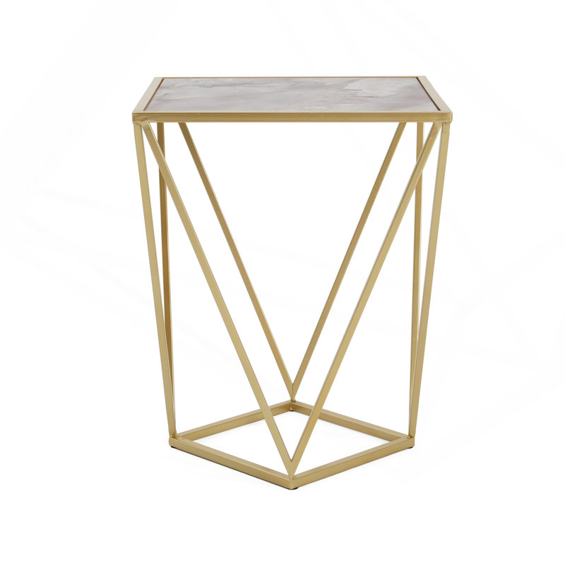 Creative Simple Glass Side Table,Gold+White Color
