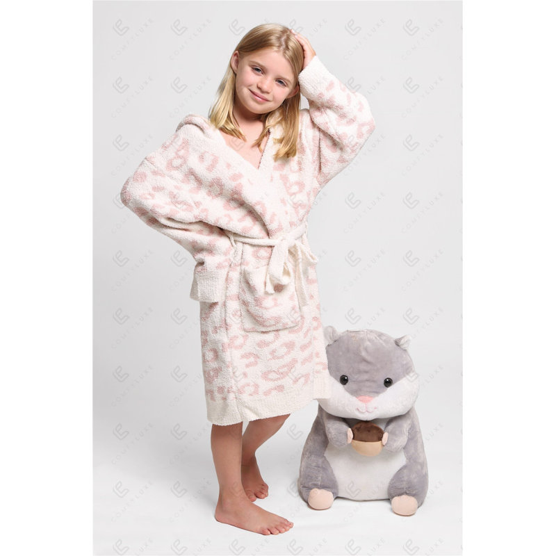 Peignoir à capuchon doux de luxe pour enfants avec ceinture à poches avant - Rose, Rose