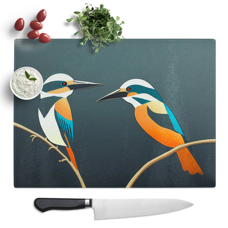 Abstract Kingfisher Birds  Glass Chopping Board