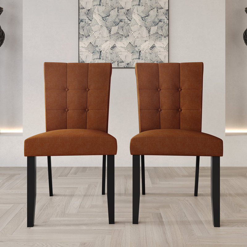 Black Wooden Dining Chair With Linen Cover, Orange