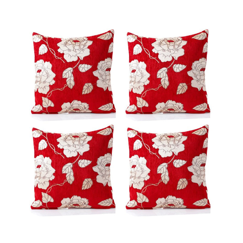 Piedmt Floral Square Throw Cushion, Red, 55 cm H x 55 cm W x 15 cm D