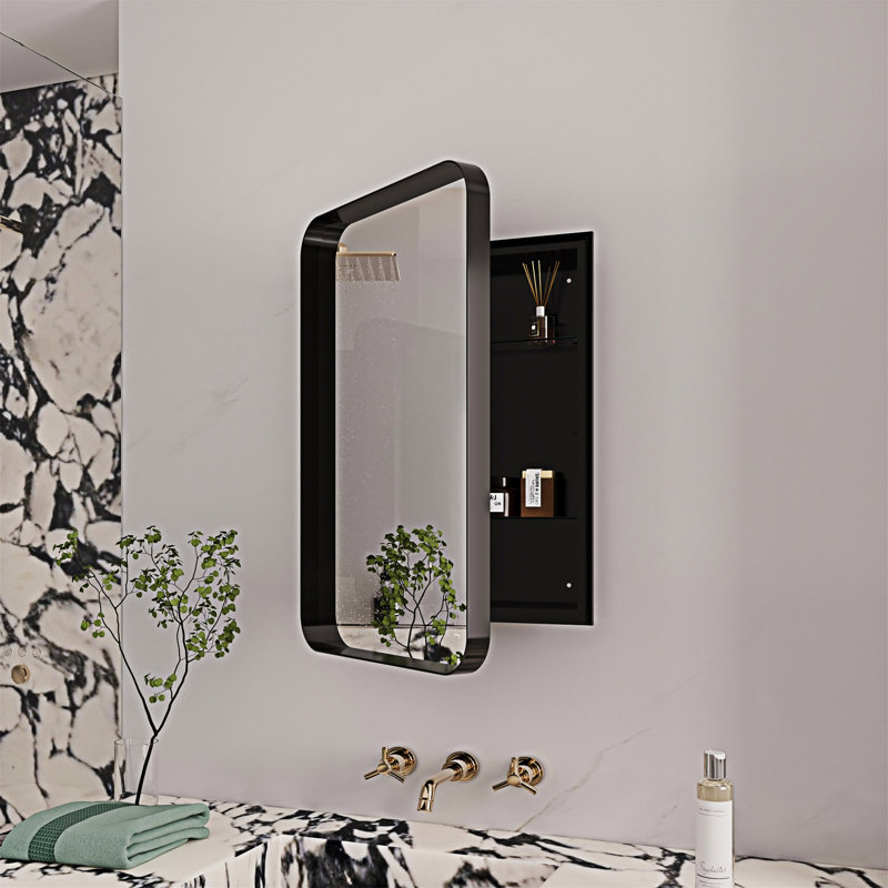 Armoire de salle de bain avec miroir et tablettes ajustables, H 23,61 po x l 15,75 po x P 4,73 po, Noir mat
