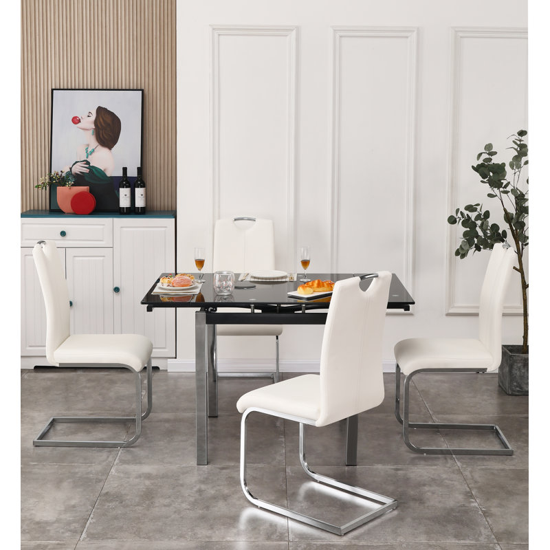 Trussville 4 - Person Dining Set, White, Black