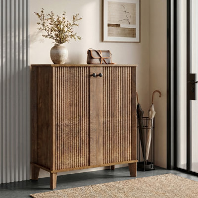 Range-chaussures à 5 niveaux avec portes et tablettes réglables, range-chaussures en bois pour 20 paires