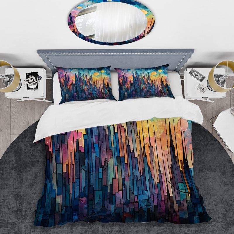 Midnight Cityscape Spectrum 2 - Cityscape Duvet Cover Set, King Duvet Cover