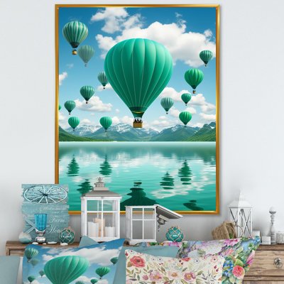 «Lamarche Teal Hot Air Ballons Collage», reproduction sur toile