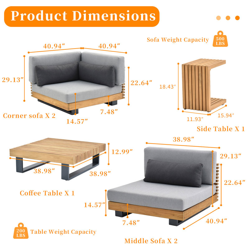 Ensemble de conversation pour l'extérieur 4 personnes, 6 pièces: 4 modules, 2 tables