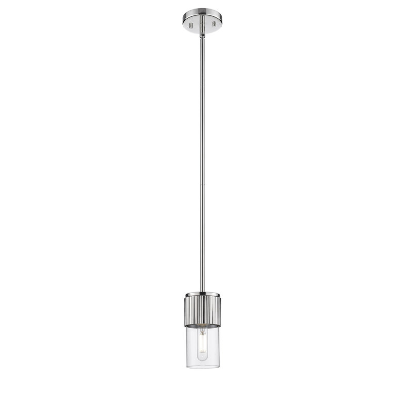 Luminaire suspendu à tige 1 lumière 12 "Bolivar, H 7 po x l 4 po x P 4 po, Transparent, Nickel poli