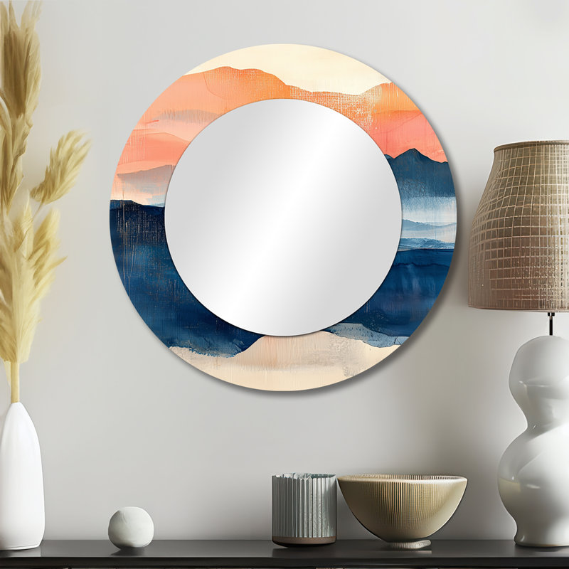 «Pink Blue Bold Landscape Bold Mountains I», art mural miroir montagnes du paysage, 23 po x 23 po