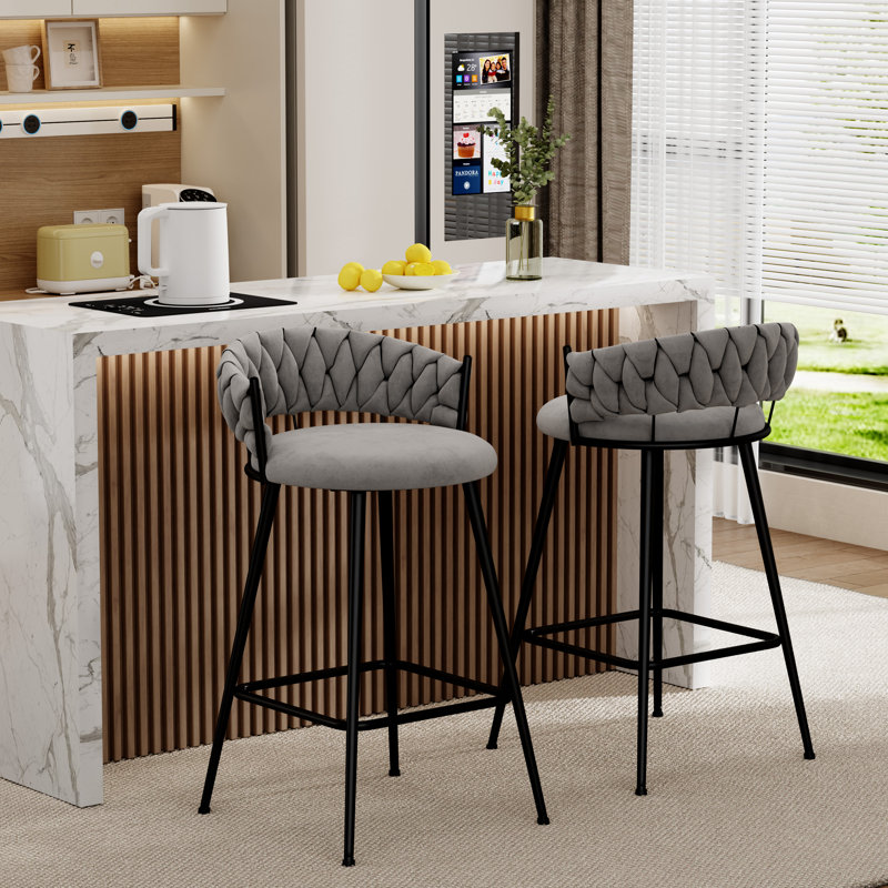 Tabouret de comptoir rembourré avec structure en métal, Gris, Tabouret de comptoir (siège d'une hauteur de 26 p