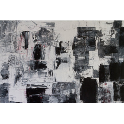 Abstract Painted Black Grey - Wrapped Canvas Painting
