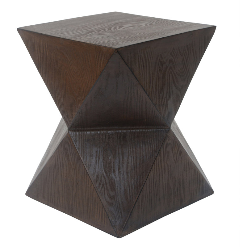 14.25" Natural Wood Grain Finish Prismatic Symmetry Concrete Outdoor Side Table With Symmetric Design – Weather-Resistant Accent For Patio, Garden, Or Balcony