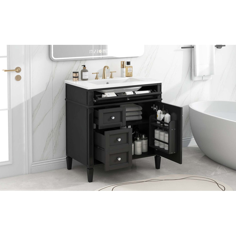 Meuble-lavabo de 30 po avec lavabo supérieur, meuble-lavabo moderne avec 2 tiroirs et tiroir escamotable, meuble-lavabo simple