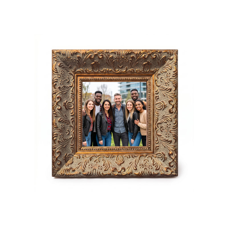 Cadre photo antique en bois orné doré, 5 tailles - Boîte baroque à volutes pour mur ou table, 3.9″ × 3.9″