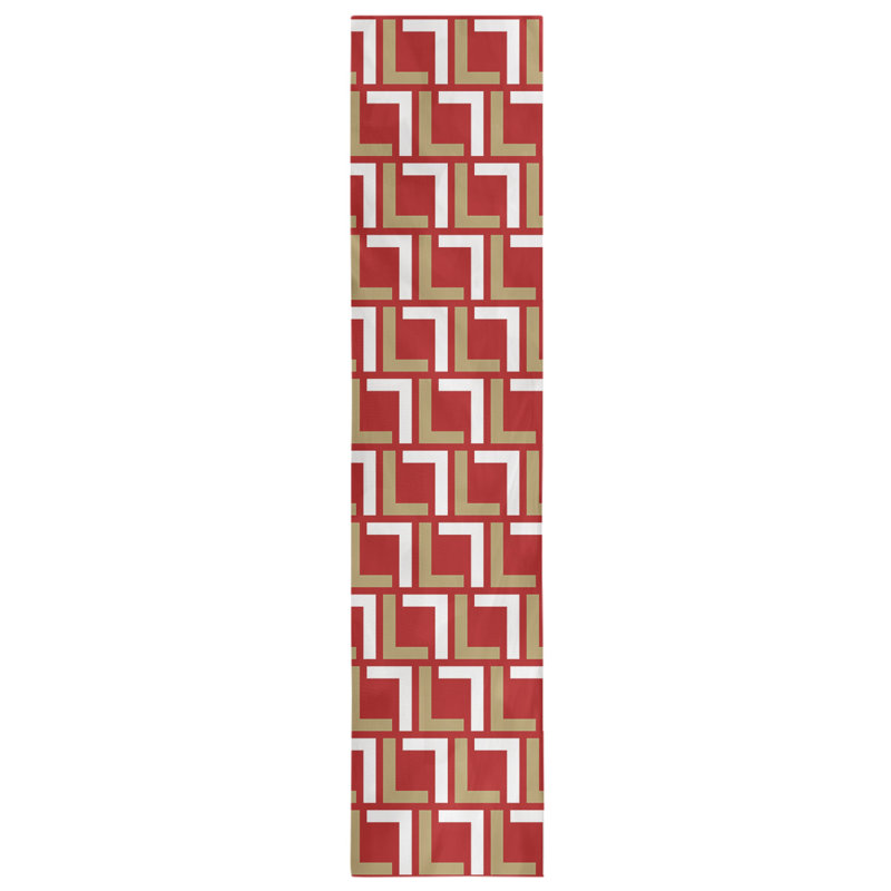 Chemin de table géométrique, 72 po x 16 po, Rouge / or / blanc, polyester