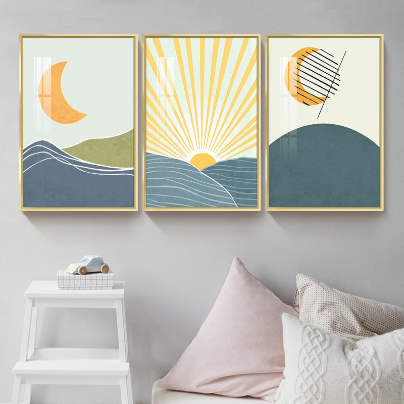 Boho - Ensemble de 3 reproductions de photos sur toiles, L 21 po x H 16 po, Or