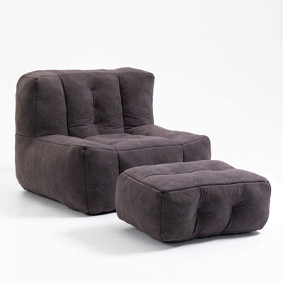 Fluffy Bean Bag Chair, Comfortable Bean Bag For Adults, Super Soft Lazy Sofa Chair With Memory Foam And Ottoman, Indoor Modern Focus Bean Bag Chair Fo by Hokku Designs