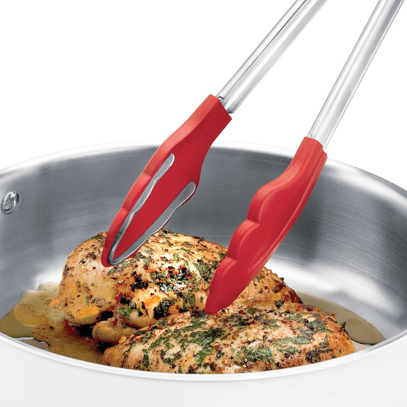 Cuisipro Tongs with Teeth, Silicone, Red, Lock for Safe and Compact Storage, Cooking Tongs, Suitable for Non-Stick Pans, Good Grip, 9.5”, 24cm