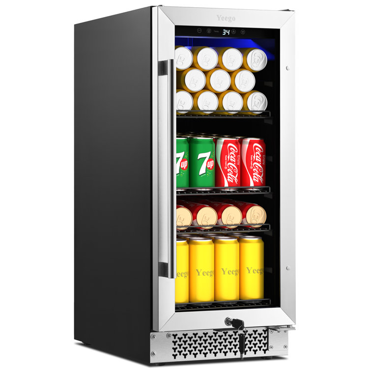 Yeego Single Zone 15 in. 80 (12 oz.) Cans Beverage Cooler Soda Beer Drink Built-in Refrigerator 34-54°F with Safety Lock, Silver