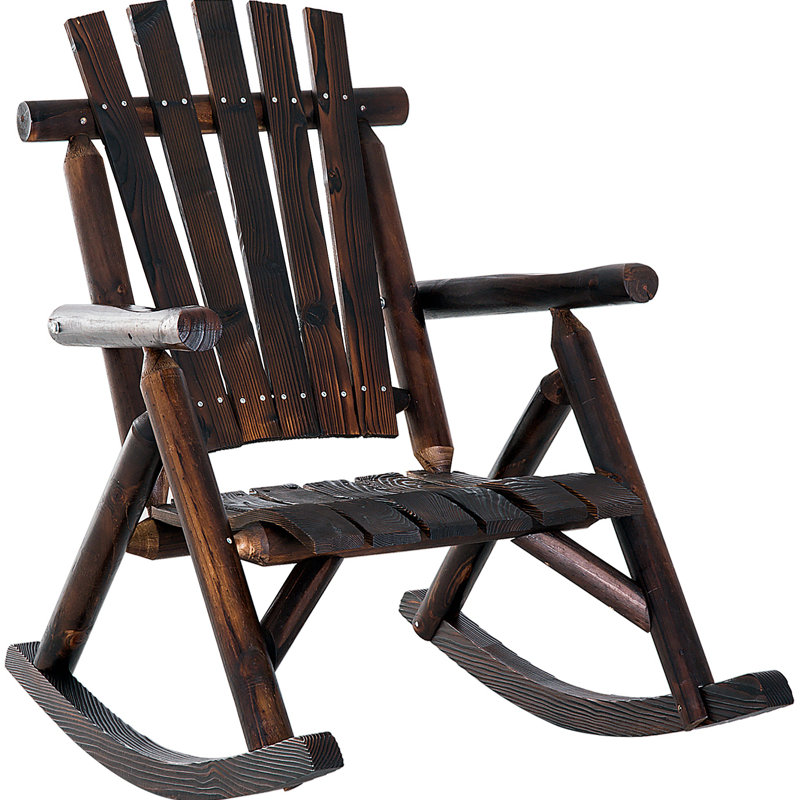 Outdoor Wooden Rocking Chair, Rustic Adirondack Rocker With Slatted Seat, High Backrest, Armrests For Patio, Garden, And Porch, Large