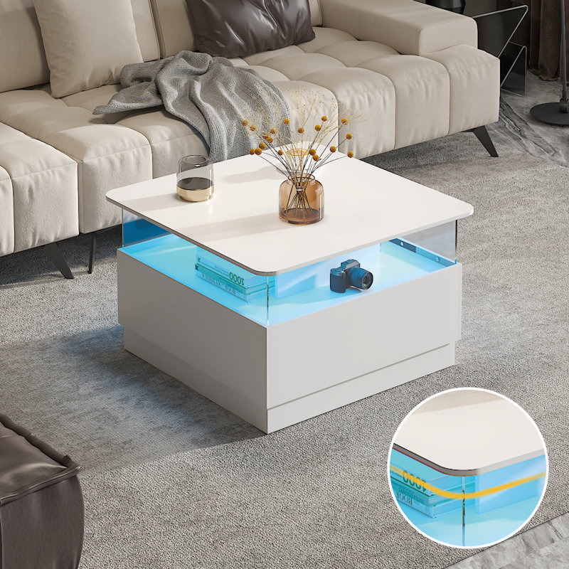 Pedestal Coffee Table with Storage, White