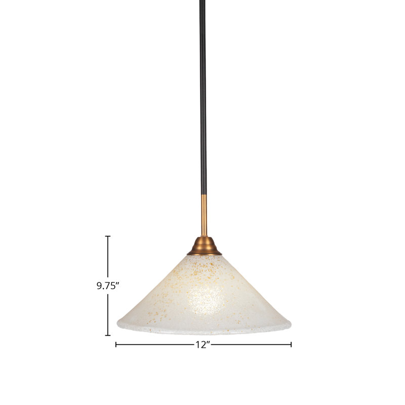 Ahern Stem Hung Pendant Shown In Matte Black & Brass Finish Ice Glass, 9.75" H x 12" W x 12" D, Colorful