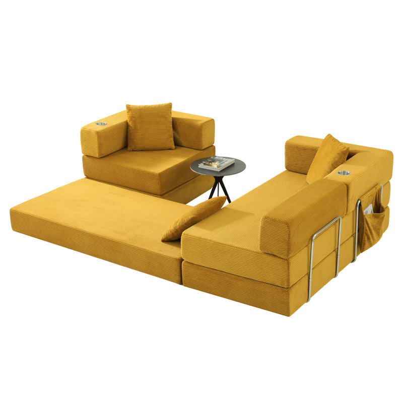 Canapé modulaire modulaire, canapé en velours côtelé en L de 108 po avec assise profonde, coussin nu désossé, canapé-lit modulaire à structure fixe pour le salon, sans assemblage requis (jaune)