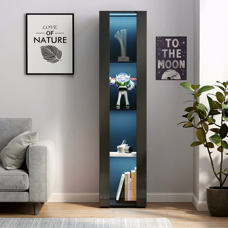 Armoire latérale avec lampe à bande en aluminium, avec grand espace de rangement, Noir