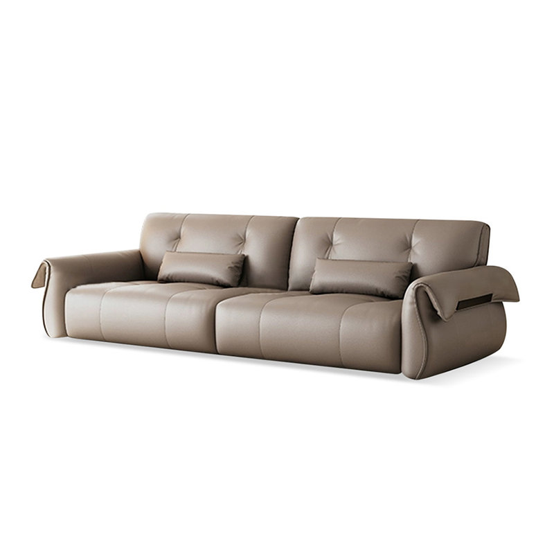 Canapé modulaire gris en cuir véritable, Gris, 3, H 24,8 po x l 94,49 po x P 39,37 po