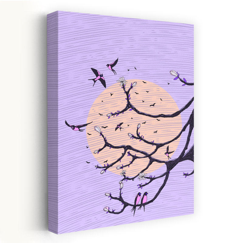 Contemporary Art Classic Delicate Elegant Bird Cherry Magnolia Landscape Nature Wall Art - Wrapped Canvas Print