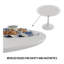 Table de salle à manger 31,5 "circulaire blanche, table de salle à manger, table de salle à manger pour 2 à 4 personnes, plateau et base en panneau de fibres à densité moyenne et 2 chaises de salle à manger en métal argenté-114794975